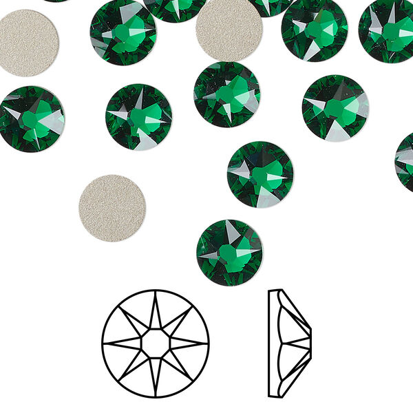 Flat back 12pk majestic green foil back, Crystal Passions® 7.07-7.27mm rose round SS34 2088 image number 0