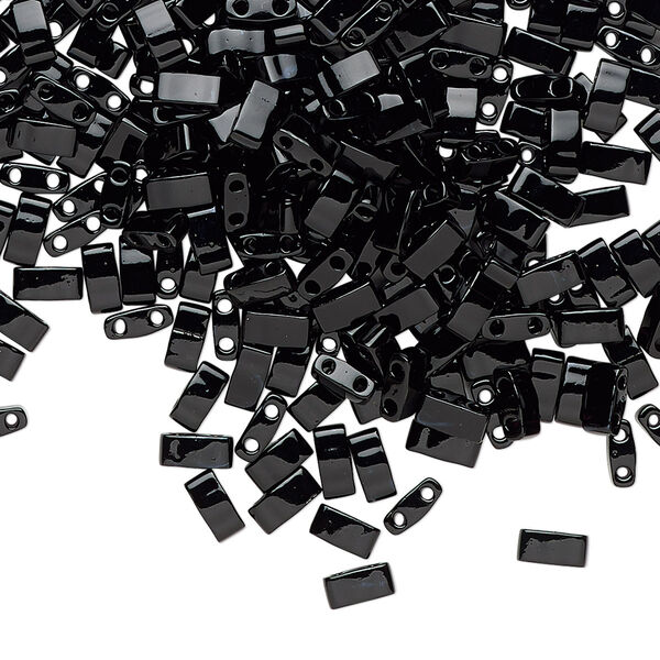 Seed bead, TILA®, glass, pkg/40g, 5x2.3mm half tila rectangle, opaque black, (HTL-401). image number 0
