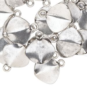 Drop, silver-finished "pewter" (zinc-based alloy), 15x13mm two-sided creased flat oval. Sold per pkg of 25.