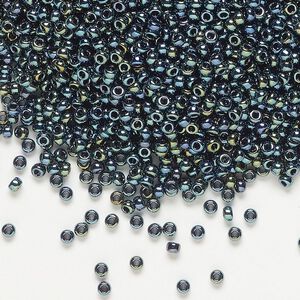 Seed bead, Miyuki, glass, pkg/250g, #11 rocaille, opaque iris gunmetal (RR-456).