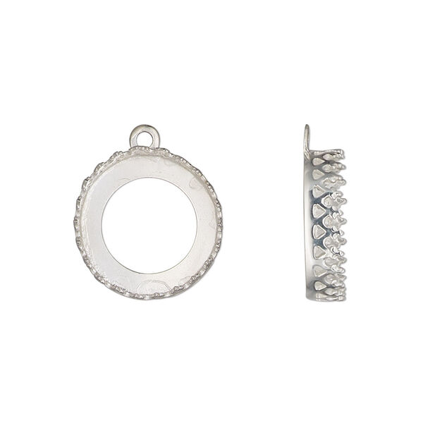 Drop, sterling silver, 15.5mm round with decorative trim and open back with 14mm round cabochon bezel setting. Sold individually. image number 0