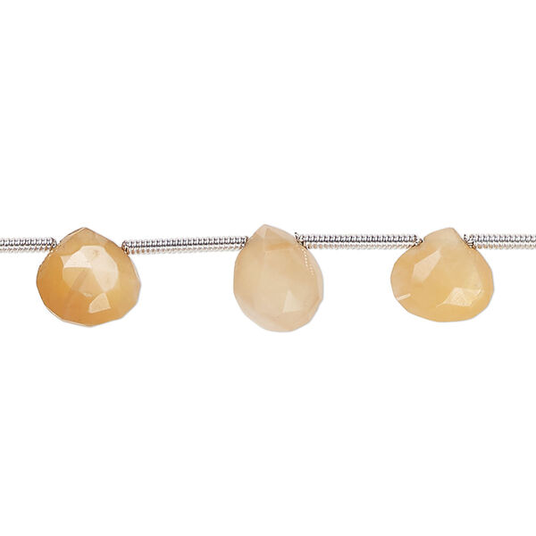 Peach moonstone 1pkg15, hand-cut top-drilled faceted puffed teardrop bead natural B grade, graduated 5-9mm image number 0