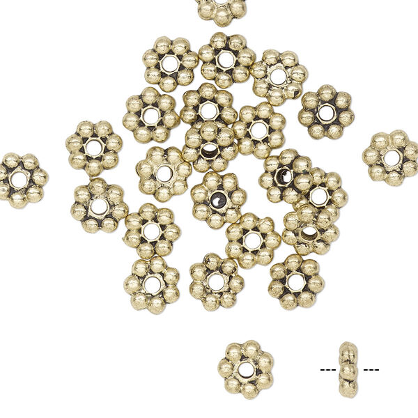 Bead, antique gold-finished "pewter" (zinc-based alloy), 6x2mm beaded rondelle with dots. Sold per pkg of 24. image number 0