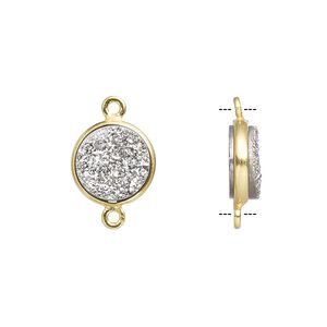 Druzy agate / sterling silver 1pkg1, electrocoated gold finished hand-cut flat round link 11mm