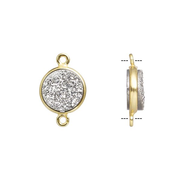 Druzy agate / sterling silver 1pkg1, electrocoated gold finished hand-cut flat round link 11mm image number 0