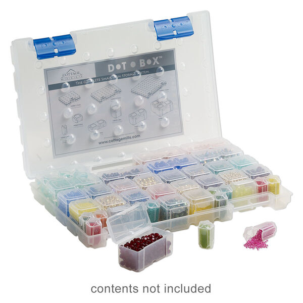 Organizer, Dot Box™, plastic, clear and blue, 11 x 7-1/2 x 1-1/2 inches with (52) removable containers. Sold per 53-piece set. image number 0