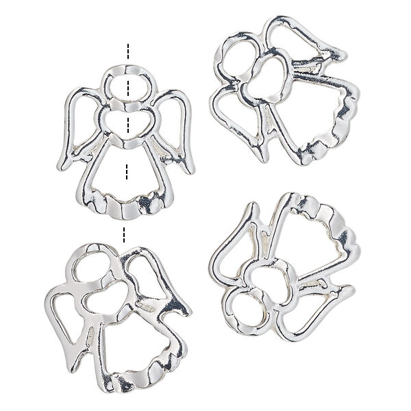 Bead frame, silver-finished "pewter" (zinc-based alloy), 18x16mm angel, fits up to 2mm / 3mm / 5mm bead. Sold per pkg of 4. image number 0