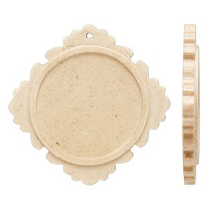 Focal, Japanese pagoda wood (natural), tan, 46.5mm single-sided top-drilled diamond with 30mm non-calibrated round glue-in setting. Sold per pkg of 8.