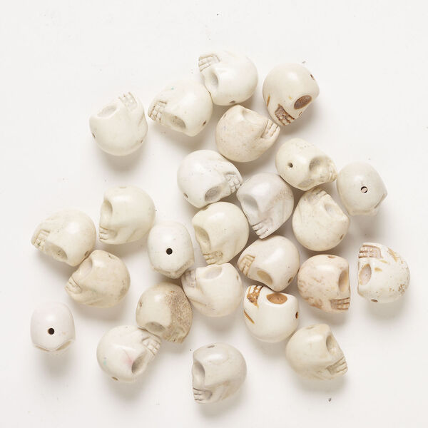 Bead mix, "howlite" (imitation) resin 1pkg25, opaque tan, 17x14mm-18x15mm skull. image number 1