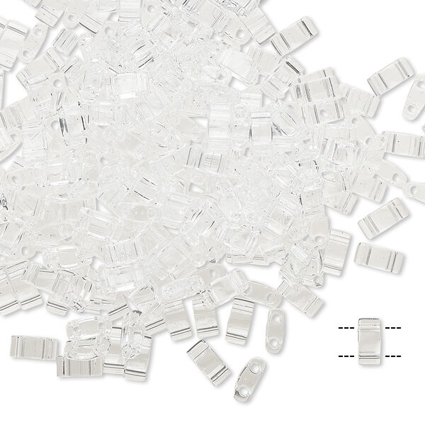 Seed bead, TILA®, glass, pkg/40g, 5x2.3mm half tila rectangle, transparent crystal clear, (HTL-131). image number 0