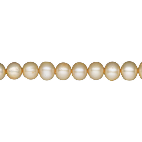 Pearl, cultured freshwater (dyed), apricot, 5-6mm semi-round, C- grade, Mohs hardness 2-1/2 to 4. Sold per 16-inch strand. image number 0