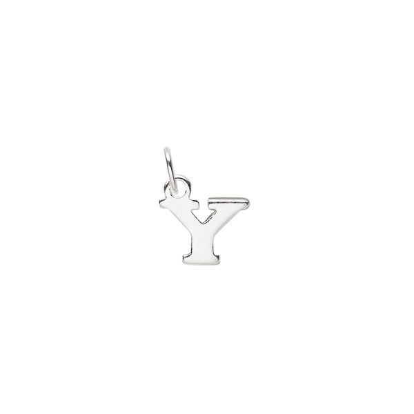 Charm, sterling silver, 10x7mm block alphabet letter "Y." Sold individually. image number 0