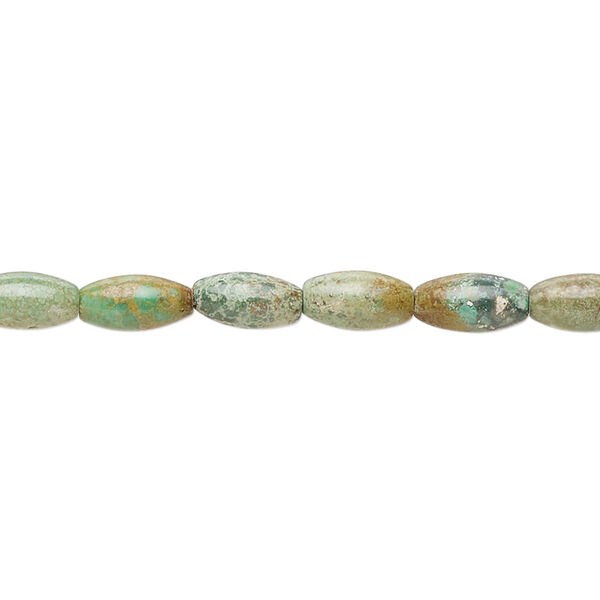 Bead, turquoise (dyed / stabilized), green-brown, 8x4mm-9x4mm oval with 0.8-1.1mm hole, C- grade, Mohs hardness 5 to 6. Sold per 15-inch strand. image number 0