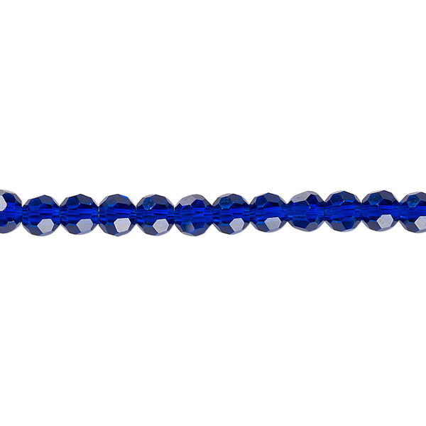 Bead 1pk 32 facets translucent cobalt blue, Celestial Crystal® 4mm round 15.5-16 inch image number 0