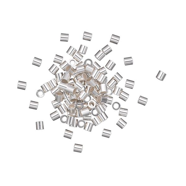 Crimp, sterling silver, 2mm cut tube with heavy wall, 1.2mm inside diameter. Sold per pkg of 100. image number 0