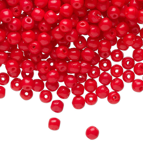 Bead, Czech glass, opaque red, 4mm round. Sold per 2-ounce pkg, approximately 670 beads. image number 0