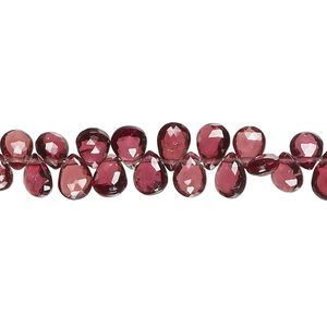 Rhodolite garnet 1pkg1, hand-cut top-drilled faceted puffed teardrop bead natural 8 inch 8x5mm-10x7mm