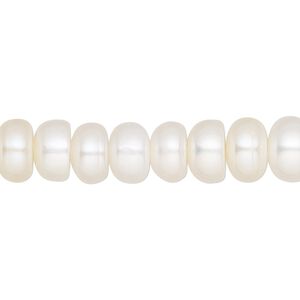 Pearl, cultured freshwater (bleached), white, 7.5x5mm-10x6mm button, C- grade, Mohs hardness 2-1/2 to 4. Sold per 8-inch strand, approximately 34-36 beads.