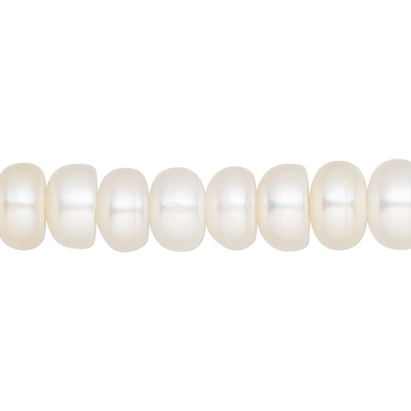 Pearl, cultured freshwater (bleached), white, 7.5x5mm-10x6mm button, C- grade, Mohs hardness 2-1/2 to 4. Sold per 8-inch strand, approximately 34-36 beads. image number 0