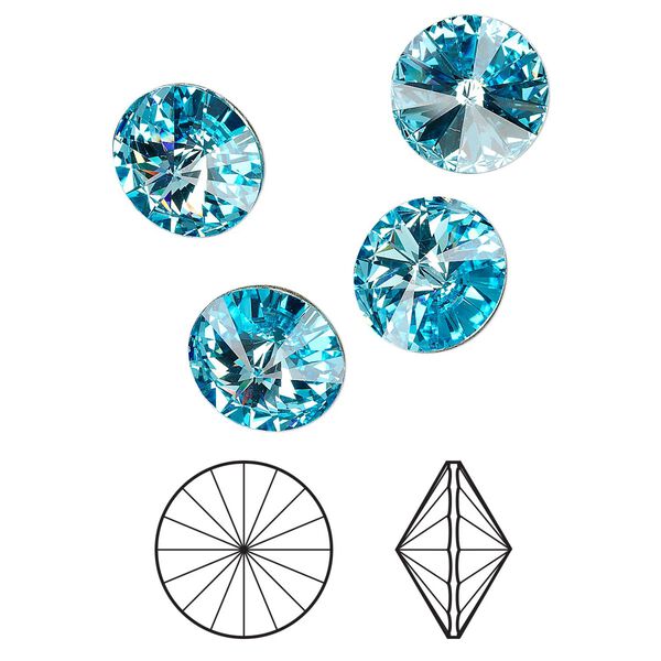 Chaton 144pk aquamarine foil back, Swarovski® 14mm rivoli 1122 image number 0