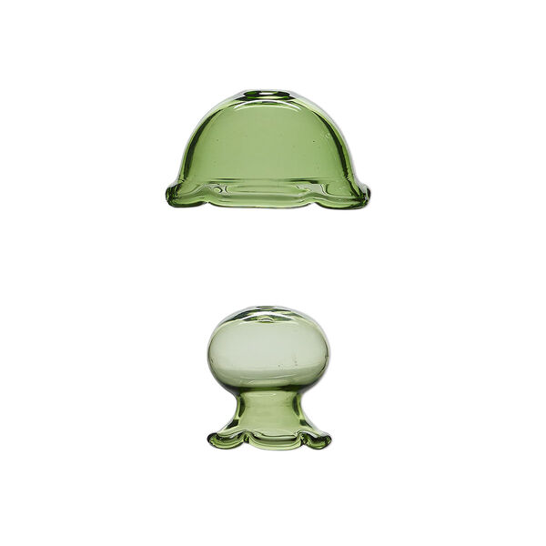 Focal, glass, green, 34x19mm and 23x21mm jellyfish, handmade. Sold per 2-piece set. image number 0