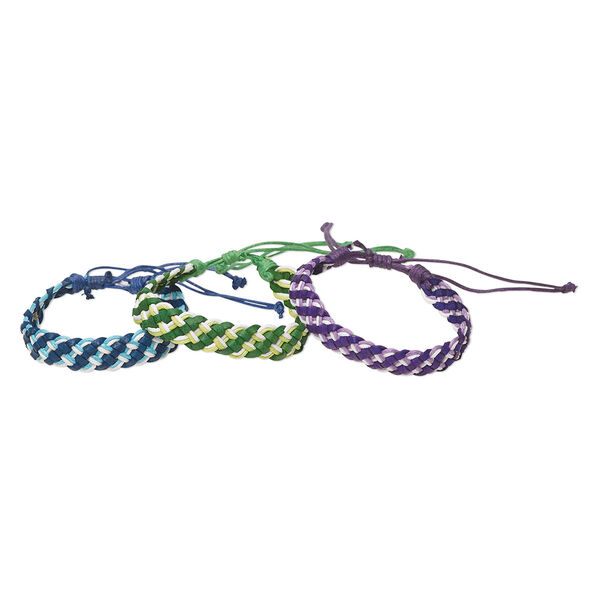 Bracelet, cotton, multicolored, 12mm wide, woven, adjustable from 7-9 inches with macramé knot closure. Sold per pkg of 3. image number 0