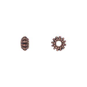 Bead, antique copper-plated "pewter" (zinc-based alloy), 7x4mm double-sided rondelle. Sold per pkg of 50.