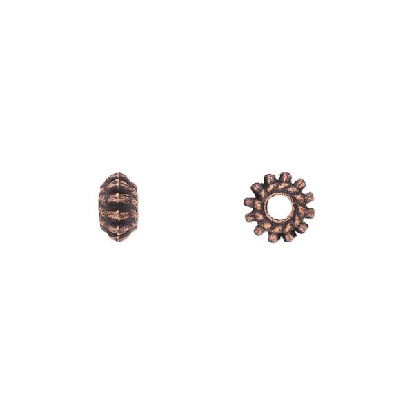 Bead, antique copper-plated "pewter" (zinc-based alloy), 7x4mm double-sided rondelle. Sold per pkg of 50. image number 0