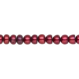 Pearl, cultured freshwater (dyed), black cherry, 5-6mm button, C grade, Mohs hardness 2-1/2 to 4. Sold per 16-inch strand.