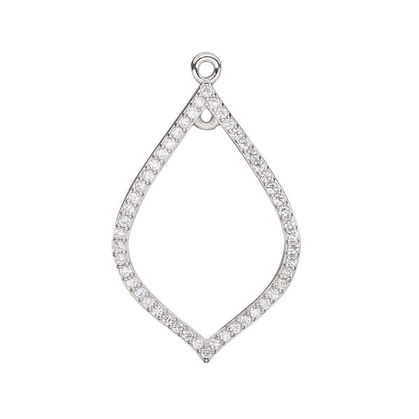 Drop, cubic zirconia and rhodium-plated sterling silver, clear, 29.5x19.5mm single-sided open teardrop with loop. Sold individually. image number 0