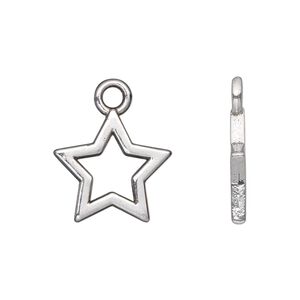Charm, antique silver-plated "pewter" (zinc-based alloy), 17x17mm double-sided open star. Sold per pkg of 20.
