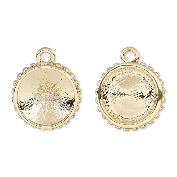 Drop, Almost Instant Jewelry®, gold-finished "pewter" (zinc-based alloy), 17.5mm single-sided round with beaded rim and 14mm rivoli setting. Sold per pkg of 2. image number 0