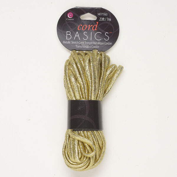 Cord, elastic 1pkg1, metallic gold, 5.5mm textured flat, 23 feet. image number 0