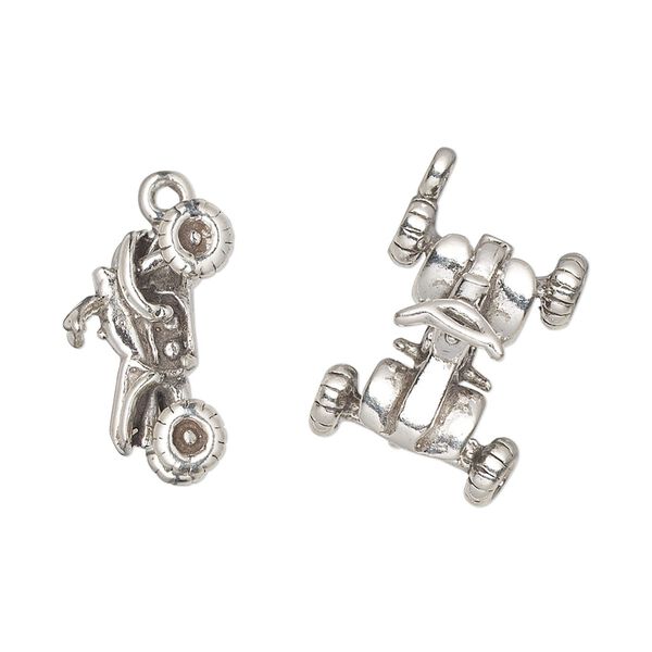 Charm, antiqued sterling silver, 18x14mm 3D quad ATV. Sold individually. image number 0