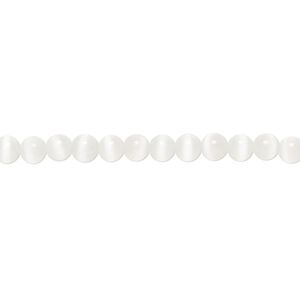 Bead, cat's eye glass (fiber optic glass), white, 4mm round, quality grade. Sold per 15-1/2" to 16" strand.