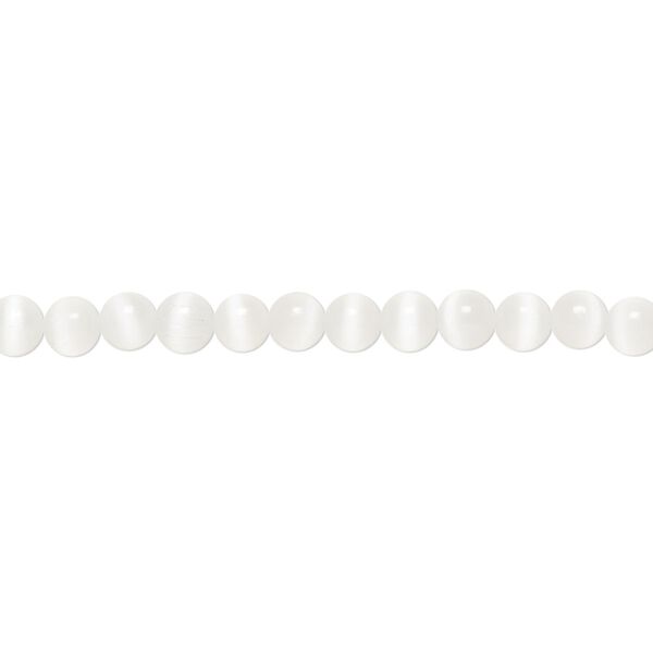 Bead, cat's eye glass (fiber optic glass), white, 4mm round, quality grade. Sold per 15-1/2" to 16" strand. image number 0