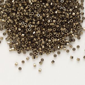 Seed bead, Delica®, glass, pkg/7.5g, #11 cut, opaque metallic dark bronze (DBC-0022).