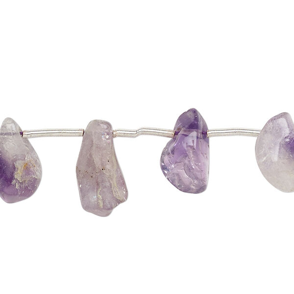 Bead, amethyst (natural), small to medium top-drilled flat nugget, Mohs hardness 7. Sold per pkg of 24. image number 0