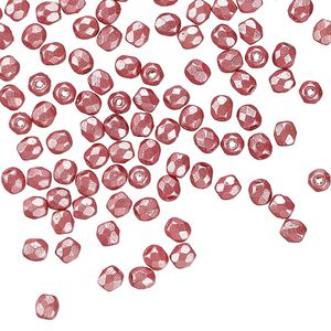 Czech fire-polished glass 1pkg120, faceted round bead dipped décor opaque pearlescent dusty rose 3mm
