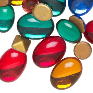 Cabochon, Czech glass, mixed colors, 8x6mm-18x13mm mixed shapes, vintage and not calibrated. Sold per 4-ounce pkg, approximately 100 cabs.