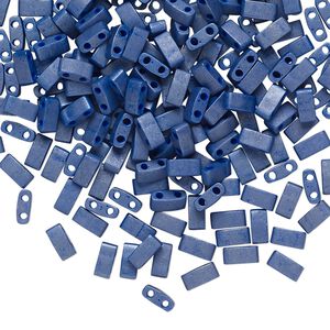 Seed bead, TILA®, glass, pkg/10g, 5x2.3mm half tila rectangle, opaque matte denim blue, (HTL-2075).