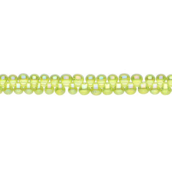 Seed bead, Miyuki, glass, pkg/10g, 3.3x2.8mm mini fringe, translucent rainbow lime green (DP-258). image number 0