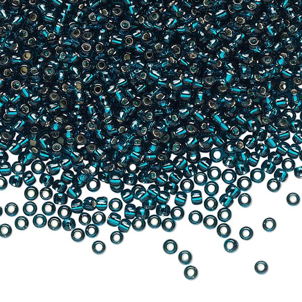 Seed bead, TOHO BEADS®, glass, pkg/7.5g, #11 round, transparent silver-lined teal (TR-11-27BD). image number 0