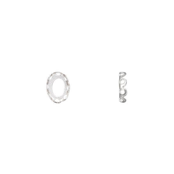Component, sterling silver, 8x6mm oval with 7x5mm oval setting and open back. Sold per pkg of 2. image number 0