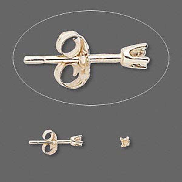 Earstud, Sure-Set™, 14Kt gold, 2mm 4-prong round setting. Sold per pair. image number 0
