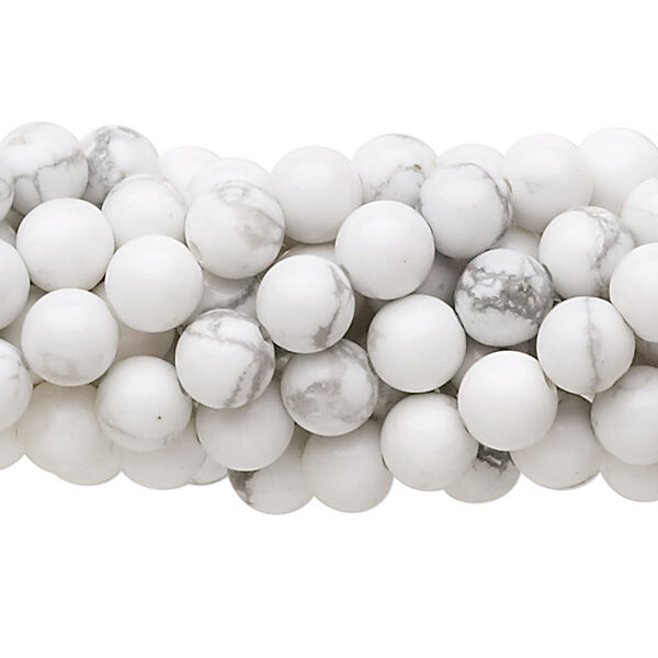 Bead, white howlite (natural), 6mm round, C grade, Mohs hardness 3 to 3-1/2. Sold per pkg of (10) 15-1/2" to 16" strands. image number 0
