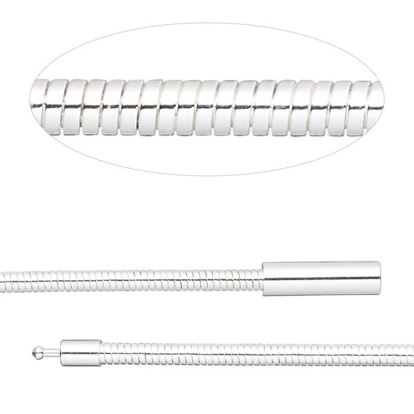 Chain, silver-plated brass, 3mm omega, 18 inches with pop-style clasp. Sold individually. image number 0