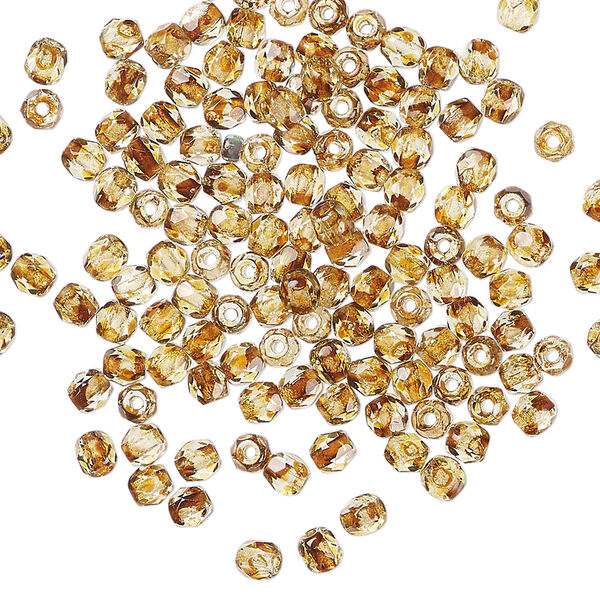 Bead, Czech fire-polished glass 1pkg120, tortoise gold, 3mm faceted round. image number 0