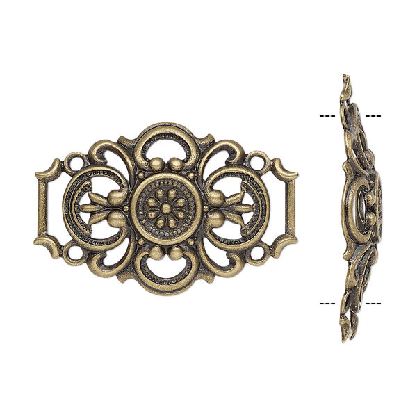 Focal, antique brass-plated brass, 30x20mm fancy barrel with cutout design. Sold per pkg of 6. image number 0