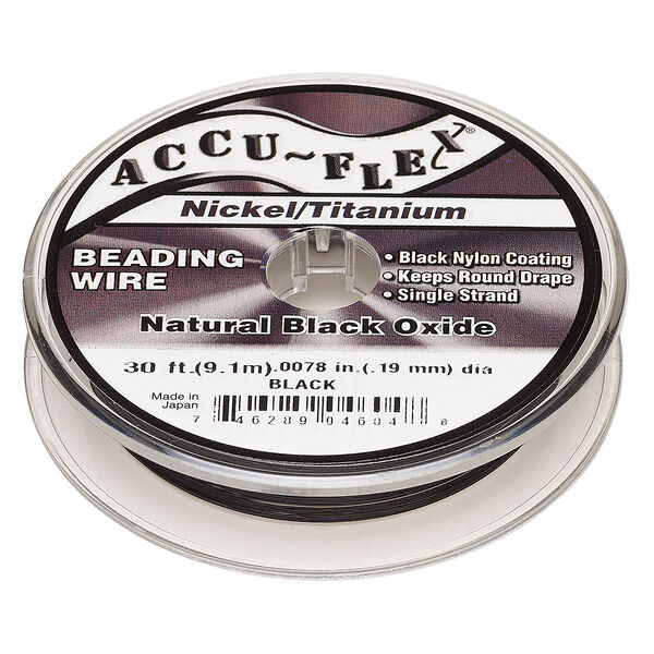 Beading wire, Accu-Flex®, nylon / nickel / titanium, black, 1 strand, 0.0078-inch diameter. Sold per 30-foot spool. image number 0